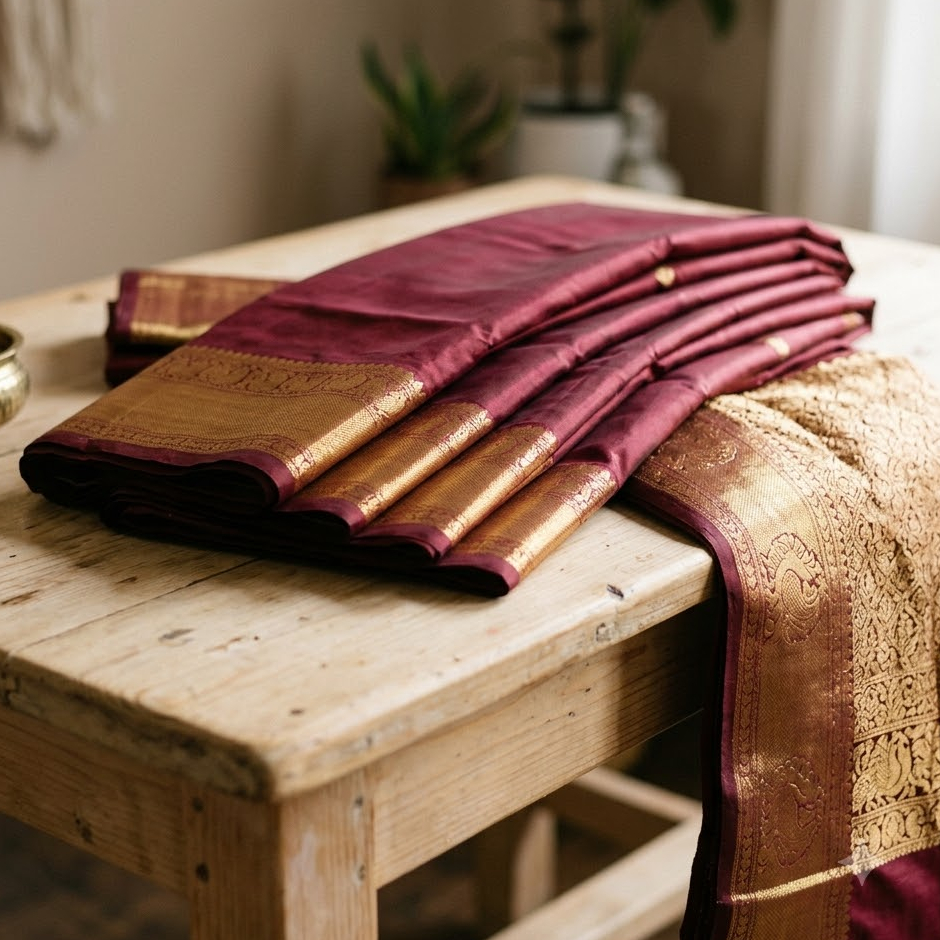 A freshly pressed silk saree